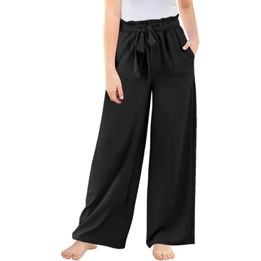 Pantalon Grand pour Filles - Taille Smockée à Haute Élasticité - Pantalon Long Décontracté et Fluide - Mélange de Polyester, Poches avant, Lien à Nouer à l'Avant