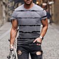 thumbnail image 2 of Penkiiy T-Shirt à Manches Courtes pour Hommes, Col Rond, Rayé, Imprimé, Entraînement Physique, Sport, Gris, 2 of 5