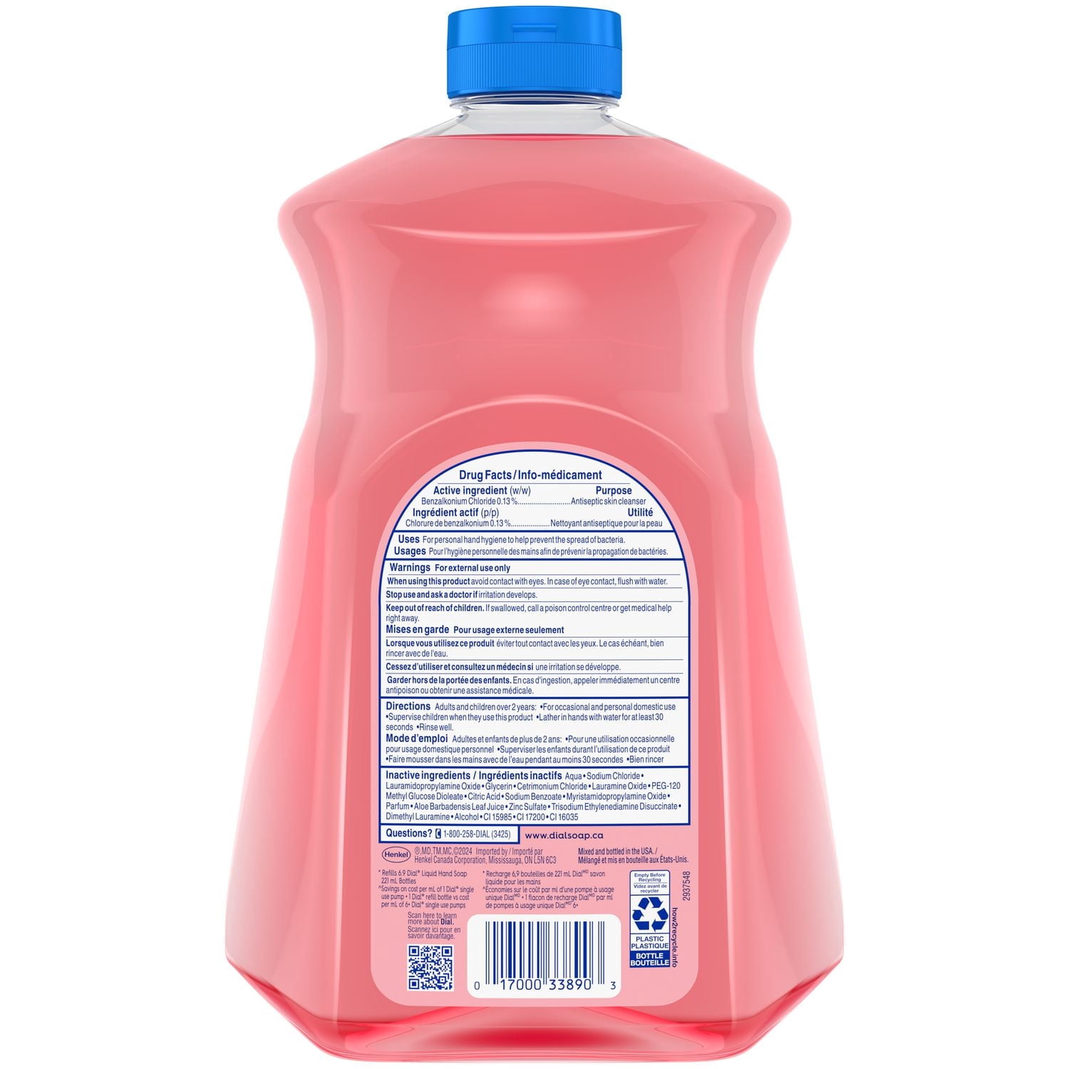 Dial Savon à Mains Antibactérien Liquide, Parfum Grenade et Mandarine, 1.53 Litres, Testé par des Dermatologues, pH Équilibré, Sans Silicones, Parabènes, Phtalates, SLES/SLS