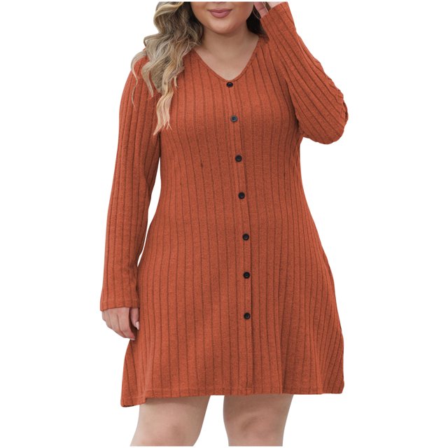 AherBiu Womens Cardigan Ribbed Knitted Button down Mini Dress Long Sleeve Fall Basic Layering Cardigans