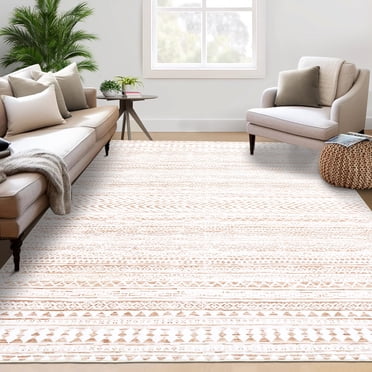 Hasoo Tapis Moderne Lavable 8 Pieds x 10 Pieds pour Salon, Style Bohème Géométrique, Tapis Intérieur, Brun