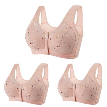 fheaev 3Pc Bras for Women Plus Size Front Closure Wireless Bras No Underwire Full Coverage No Underwire Bras for Seniors Comfort Front Close Push Up Lace Bras Sleeping Everyday Bras