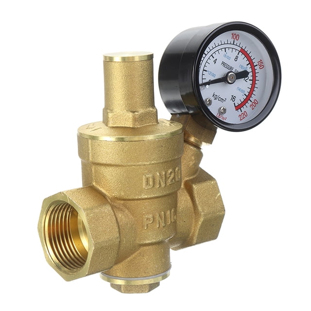 Bwiyojiz 3.35"L X 2.48"H DN20 Laiton Réducteur de Pression d'Eau Maintien Soupapes Régulateur Réglages Soulagement avec Jauge Mètre Maison, Cuivre, Jaune, Cadeaux pour Ami