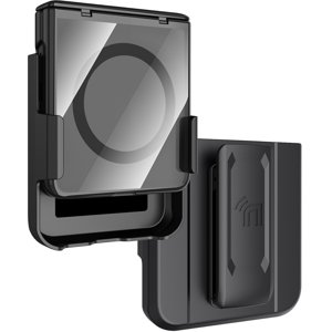 Nakedcellphone Electro Combo for Samsung Galaxy Z Flip 7 Phone Case with Belt Clip Holster Holder - Built-In Screen Protector - Hinge Cover - Compatible with MagSafe - Black/Clear