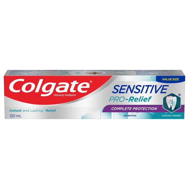 Colgate Dentifrice Sensitive Pro-Relief Protection Complète 120 ml Boîte Format Économique avec Marquage Blanc et Rouge, Cliniquement Testé pour un Soulagement Instantané et Durable des Dents Sensibles, Renforcement de l'Émail, Santé des Gencives, Élimination de la plaque et Protection contre les Caries.