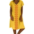 thumbnail image 2 of GZWYHT Robes d'Été, Robes pour Femmes 2025 Style d'Été pour Femmes Col en V Imprimé Coton et Décontracté Grande Taille Robe pour Dames Robes Midi, Robes en Lin, Robe Jaune, Commodes en Liquidation L, 2 of 5