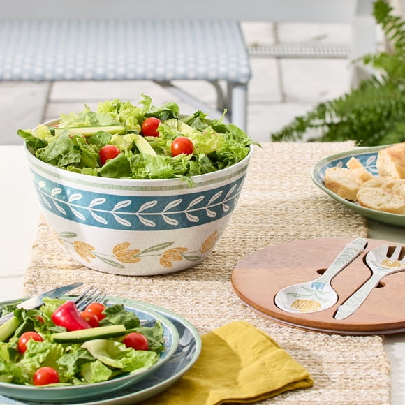 Ensemble de Service à Salade Fleur en Mélamine et Bambou Better Homes & Gardens 9.8 Pouces 4 Pièces