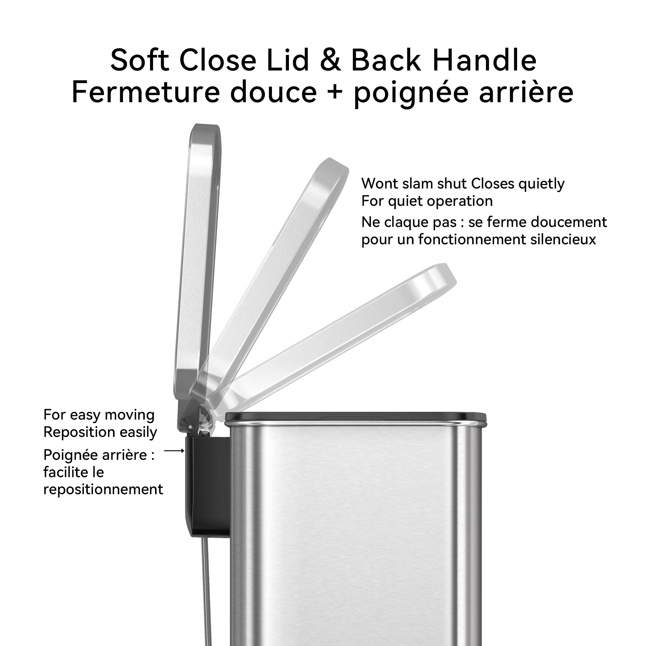 Poubelle de cuisine Better Homes & Gardens, 50 litres, acier inoxydable, à pédale
