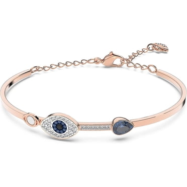 Women's Blue Crystal Evil Eye Bangle Bracelet - Symbolic Evil Eye Bangle Bracelet, Mixed Metal Finish, Medium_Special Gift 2209