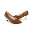 thumbnail image 1 of BLISSFUL STEP Women's Dress Pumps Pointed Toe Stiletto Heel Slip On Mid Heel Shoes Brown 6, 1 of 7