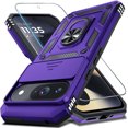 thumbnail image 1 of KOMI Case Compatible with Google Pixel 9/9 Pro Built in Slide Camera Lens Cover+Screen Protector+Finger Ring Holder Kickstand,Heavy Duty Shockproof Full Body Protective Phone Cover, Purple, 1 of 5