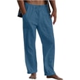 thumbnail image 1 of Linen Pants Men Casual Drawstring Elastic Waist Wide Leg Pants for Summer Beach Loose Trousers with Pockets, 1 of 5