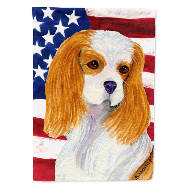 Carolines Treasures SS4012CHF 28 x 40 in. USA American Flag with Cavalier Spaniel House Size Canvas Flag