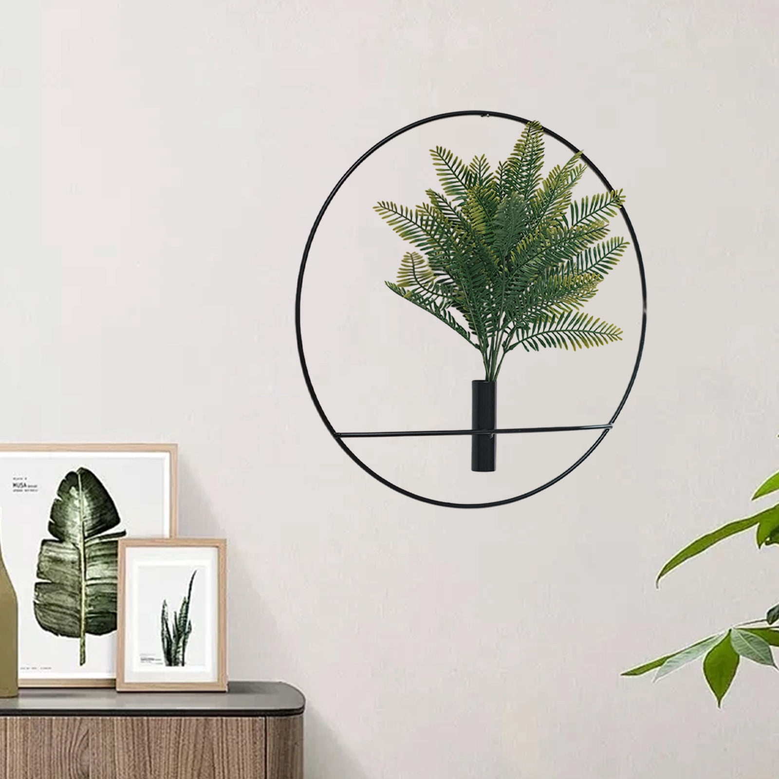 Yhmxh 1Pcs Wall Plant Decor Round Artificial Plants With Metal Round Hanging Hoop For Decor wall hanging