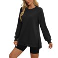 thumbnail image 1 of Timegard Chandails pour Femmes Col Rond Fendu sur le Côté Chandail Ample Automne Hiver Manches Longues, 1 of 7