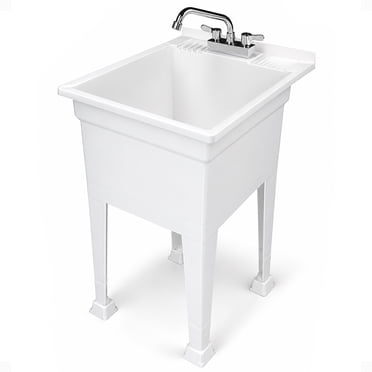UTILITYSINKS Plastic 18” Freestanding Utility Tub Sink with Swing Faucet, White