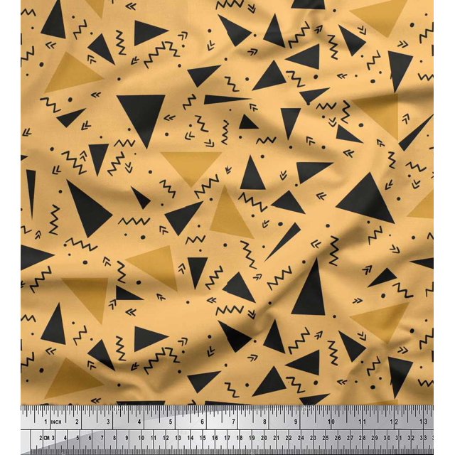 Soimoi Orange Poly Georgette Fabric Dot,Zig Zag & Triangle Geometric Decor Fabric Printed Yard 42 Inch Wide