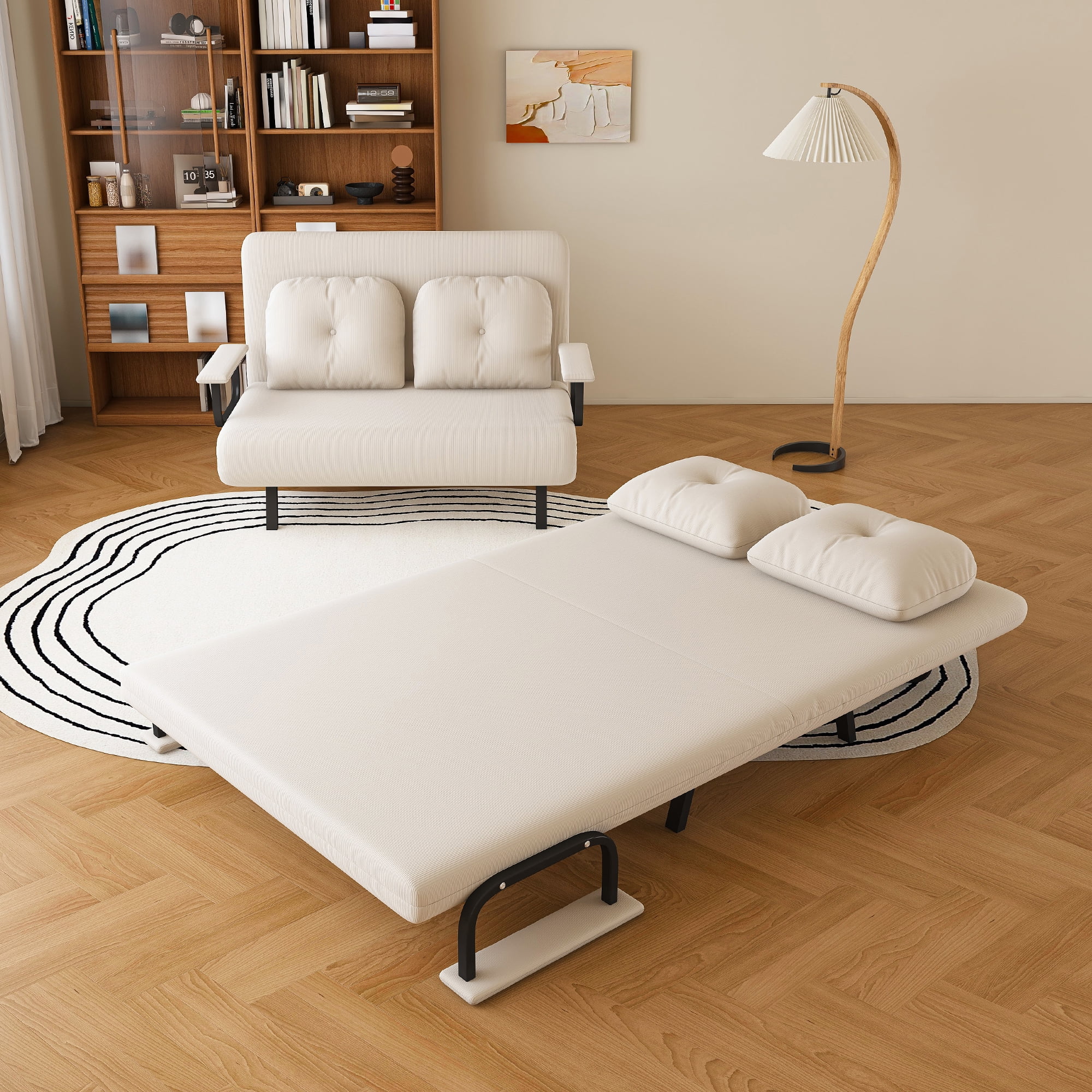 GOWE 46" Wide Folding Sofa Bed 5-in-1 Convertible Chair for Two - 5-Position Adj 【71.6" 5-in-1 Folding Sofa Bed for Two】Extra-wide design (71.6"W) comfortably seats two. Soft corduroy fabric with re