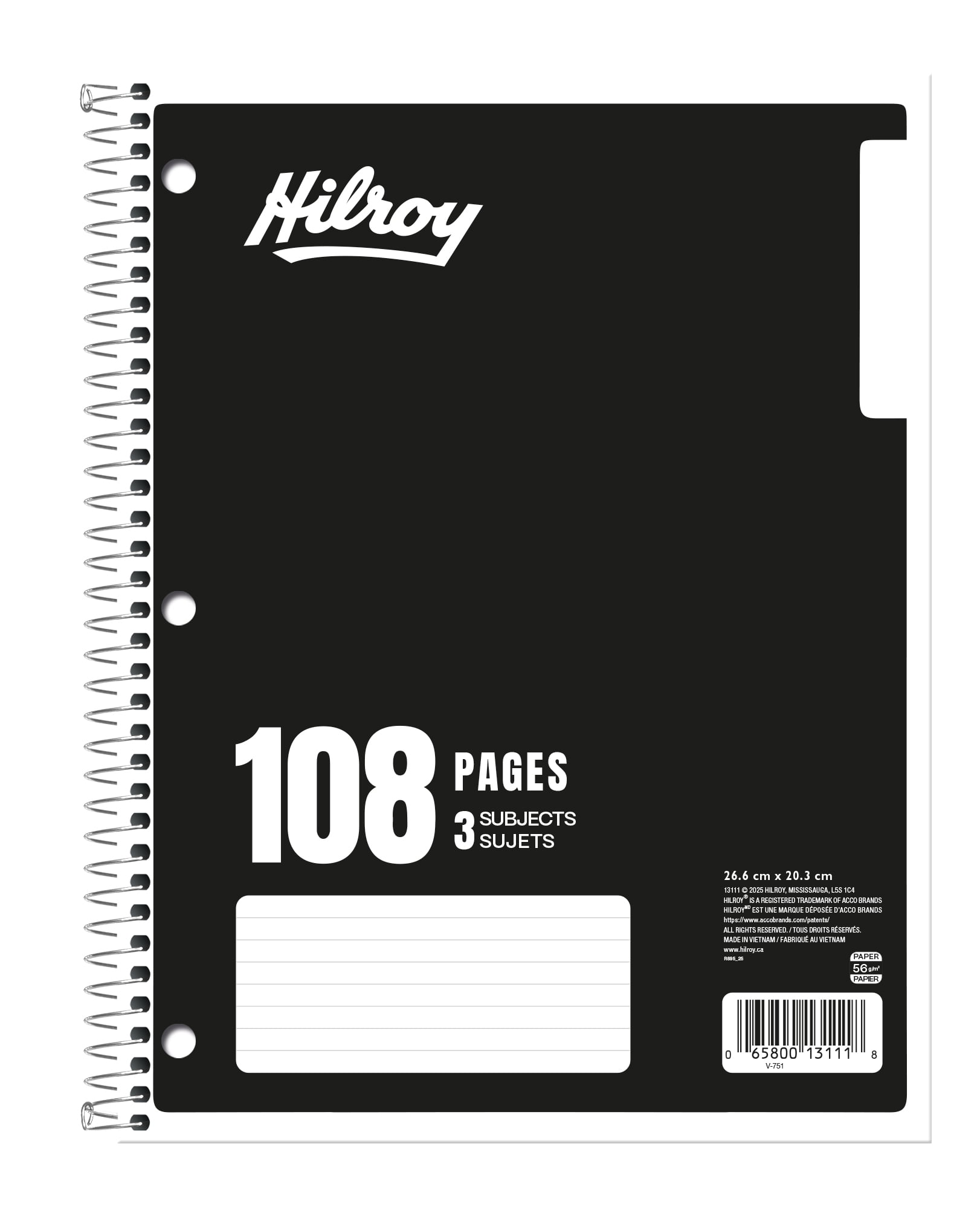 Hilroy® 3 Subject 108pg Notebook, Black