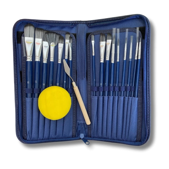 Cantoo City 16 Pcs Nylon Paint Brushes, 1 Palette Knife, 1 Sponge, 1 Storage Case