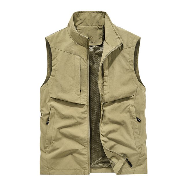 Birdeem Mens Work Clothes Jacket Solid Color Stand Collar Multiple Pockets Outdoor Sports Photography Leisure Coat