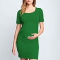 thumbnail image 2 of yoeyez Liquidation de Vêtements de Maternité Robe Grande Taille Femme Manches Courtes Col Rond Robe Simple Shower de Bébé Tenue Quotidienne Robe Soleil Robe Moulante Froncée Midi Robes Ajustées Vert,G, 2 of 7