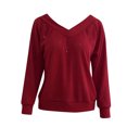 thumbnail image 3 of Pompotops Mode Dames Décontracté Uni Manches Longues Col en V Pull Ample Blouse Femme, 3 of 4