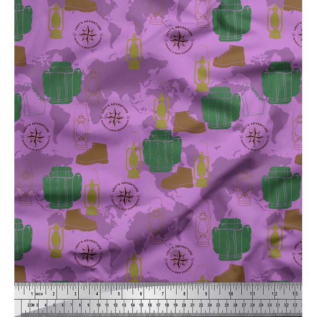 Soimoi Moss Georgette Fabric Bag,Direction Compass & Shoes Travel Fabric Prints by Yard 42 Inch Wide