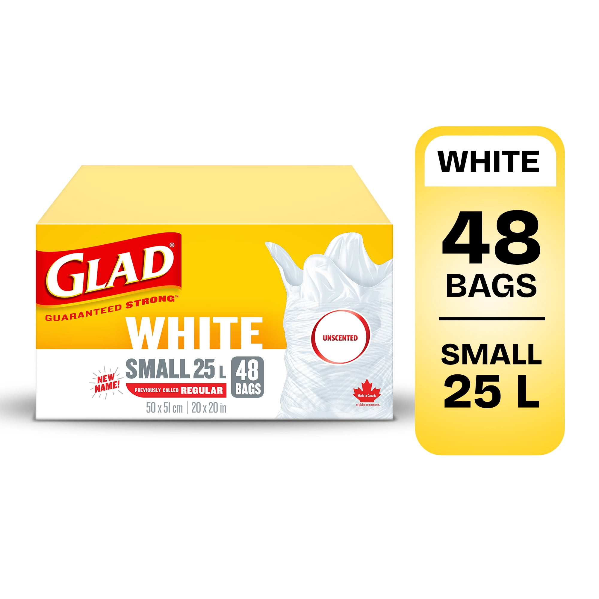 Glad White Garbage Bags - Small 25 Litres - Unscented, 48 Trash Bags