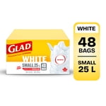 Glad White Garbage Bags - Small 25 Litres - Unscented, 48 Trash Bags