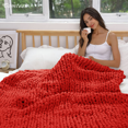 thumbnail image 2 of Comtest Chunky Knit Throw Blanket Chenille, Red, 40"x40"(Single Sofa), 2 of 6