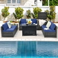 thumbnail image 4 of Patiojoy 9 PCS Rattan Dinning Set Wicker Sofa w/Propane Gas Fire Pit 60,000 Btu Heater Navy, 4 of 10