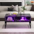 thumbnail image 4 of Gymax High-gloss LED Coffee Table w/ Faux Marble & Tempered Glass Top 4 Storage Cubes Black, 4 of 10