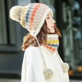 thumbnail image 4 of 1 Ensemble Automne Hiver Bonnet Écharpe Coloré Rayé Tricot Bordless Peluche Doublure Extensible pour l'Extérieur, 4 of 10