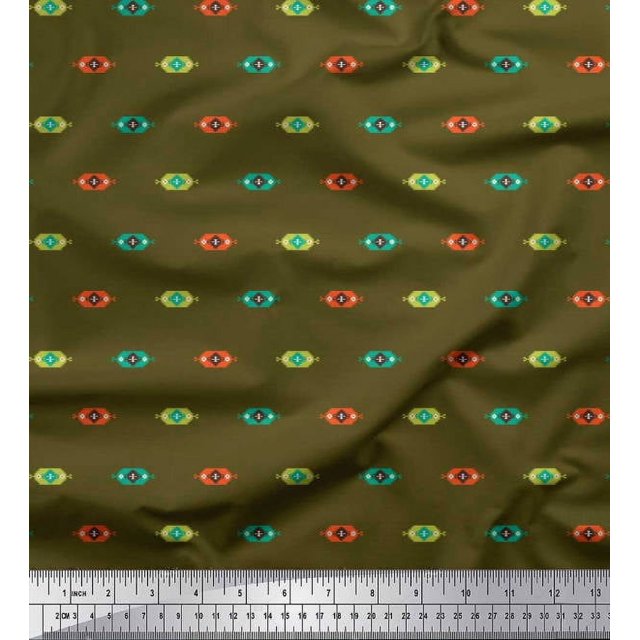 Soimoi Satin Silk Fabric Aztec Small Print Fabric by Yard 42 Inch Wide