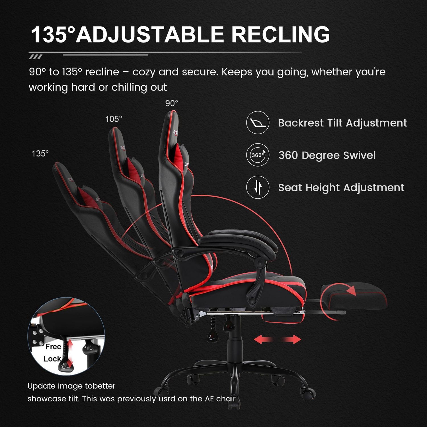 Chaise de jeu ergonomique GTRACING GTWD-200 avec coussins réglables et repose-pieds