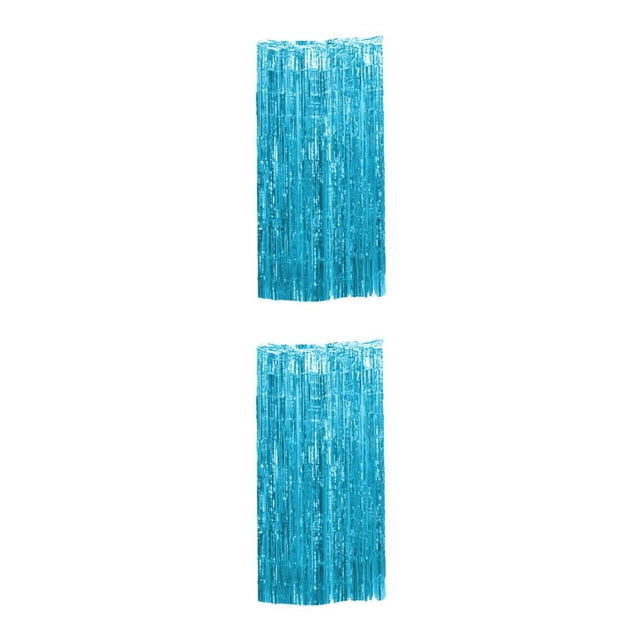 Transemion Frange en Aluminium Bon Effet de Démonstration pour Anniversaire Anniversaire Mariage Frange en Aluminium Rideau de Fête Toile de Fond en Aluminium Bleu Clair 3*1m 2Ensemble