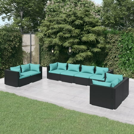 vidaXL 8 Piece Patio Lounge Set with Cushions Poly Rattan Black