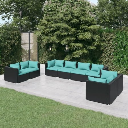 vidaXL 8 Piece Patio Lounge Set with Cushions Poly Rattan Black