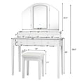 thumbnail image 3 of Costway Ensemble Coiffeuse et Tabouret Grand Miroir Éclairé à Trois Volets Commode à 6 Tiroirs Blanc, 3 of 10