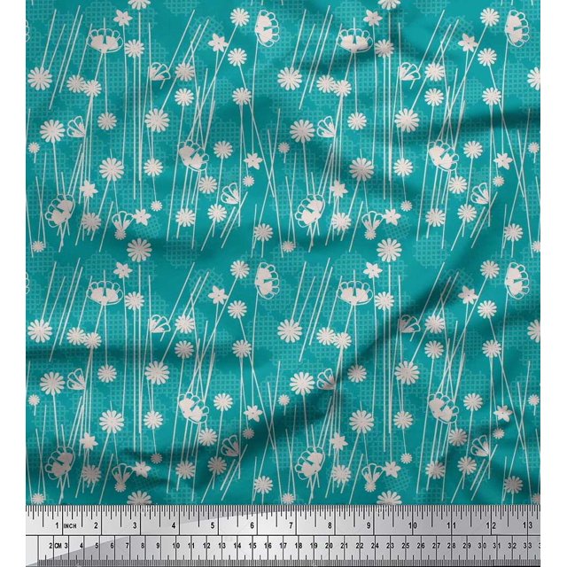 Soimoi Rayon Fabric Geometrical Check & Aster Floral Fabric Prints By Yard 42 Inch Wide