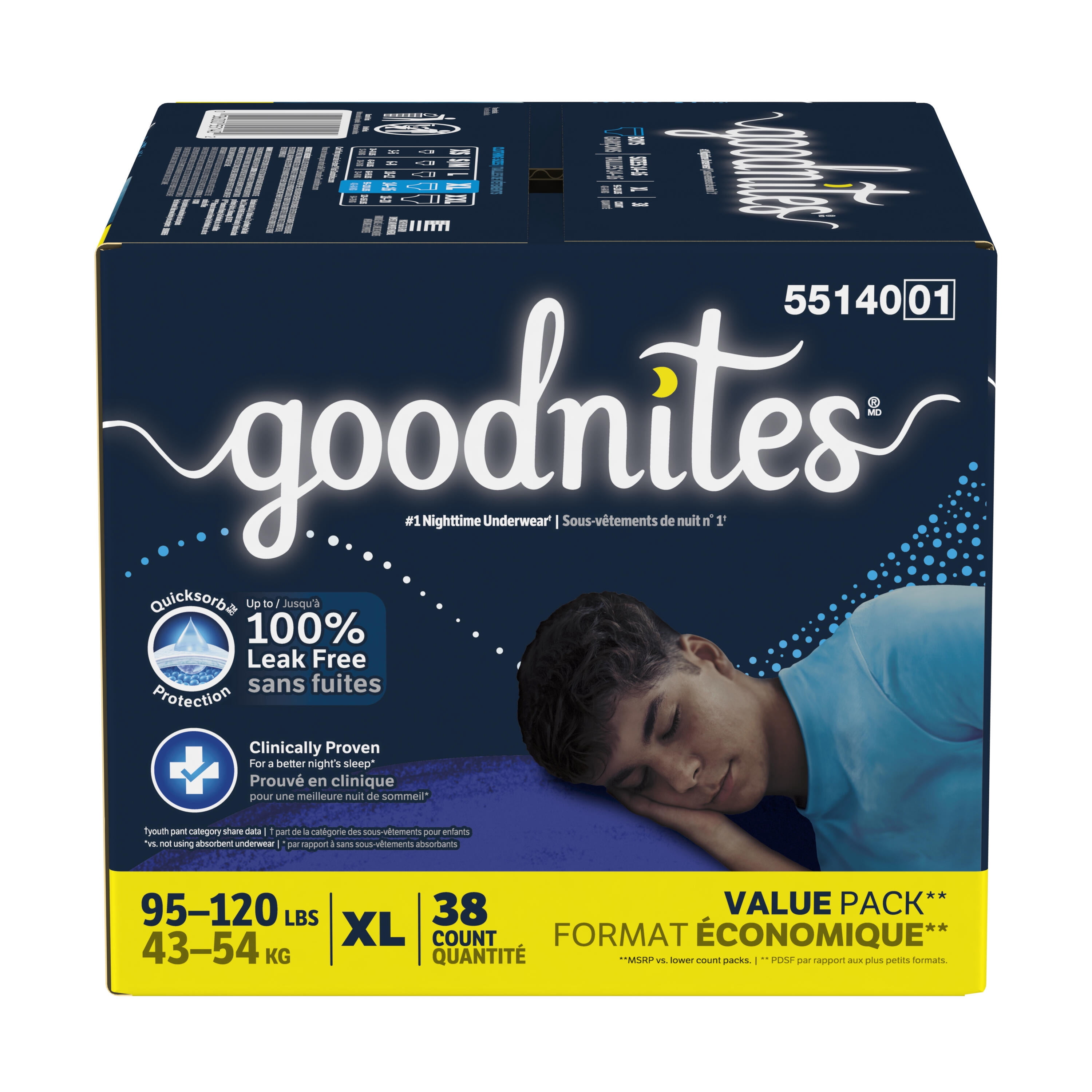 Goodnites Boys' Nighttime Bedwetting Underwear, Size XL (95-120 lbs), 38 Count