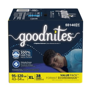 Goodnites Nighttime Bedwetting Sous-vêtements pour garçon, taille XL (95-120 lb), 38 Nombre