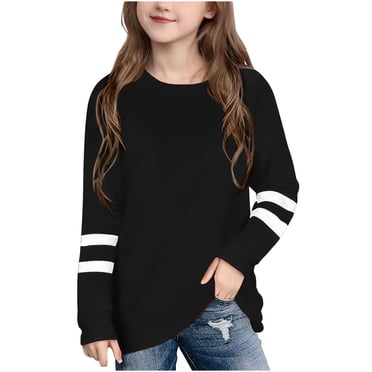 Yanlir Chemises Décontractées à Rayures pour Enfants Garçons Filles T-shirt à Imprimé Mignon Mode Ample Col Rond Imprimé Manches Longues Hauts Col O 3-14 Ans (Noir, 4 Ans)