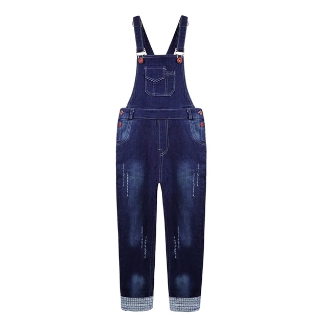 KIDSCOOL SPACE Boy Overalls,Big Pocket Ripped Adjustable Casual Denim Workwear,Blue,7-8 Years