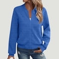 thumbnail image 3 of BiZtdJrK Vestes de Chandail à Fermeture Éclair Complète pour Femmes Décontractées Texturées Blouson Bomber à Manches Longues avec Poches Vêtements de Mode d'Automne Bleu G Économies d'Automne, 3 of 7