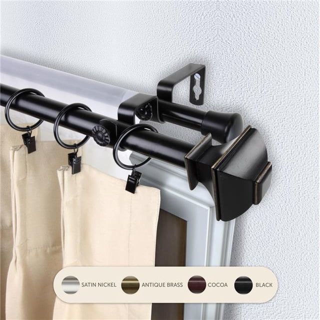 Central Design 4782-662 Tringle à Rideaux Double Vicky de 0,8125 Po avec Rallonge de 66 à 120 Po, Noir