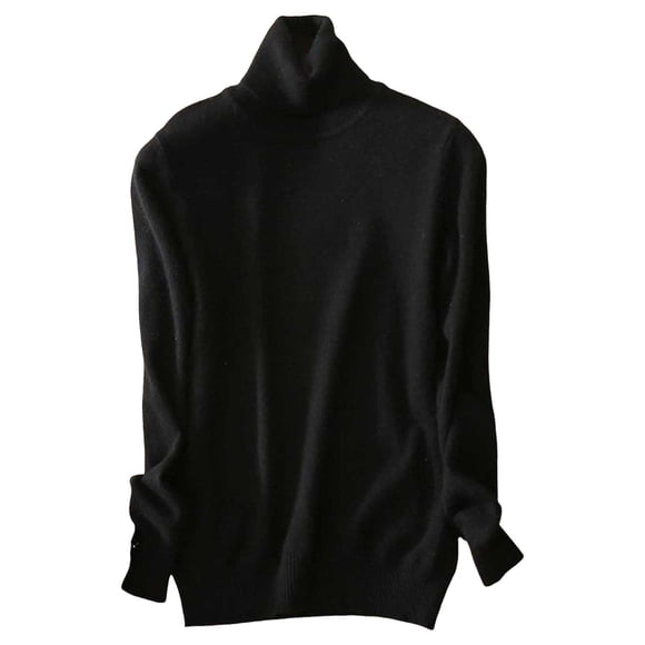 GDREDA Women's 100% Merino Wool Seamless Sweater Turtleneck First-Line Ready to Wear Long Sleeve Knitted Pullover Tops Black,XL