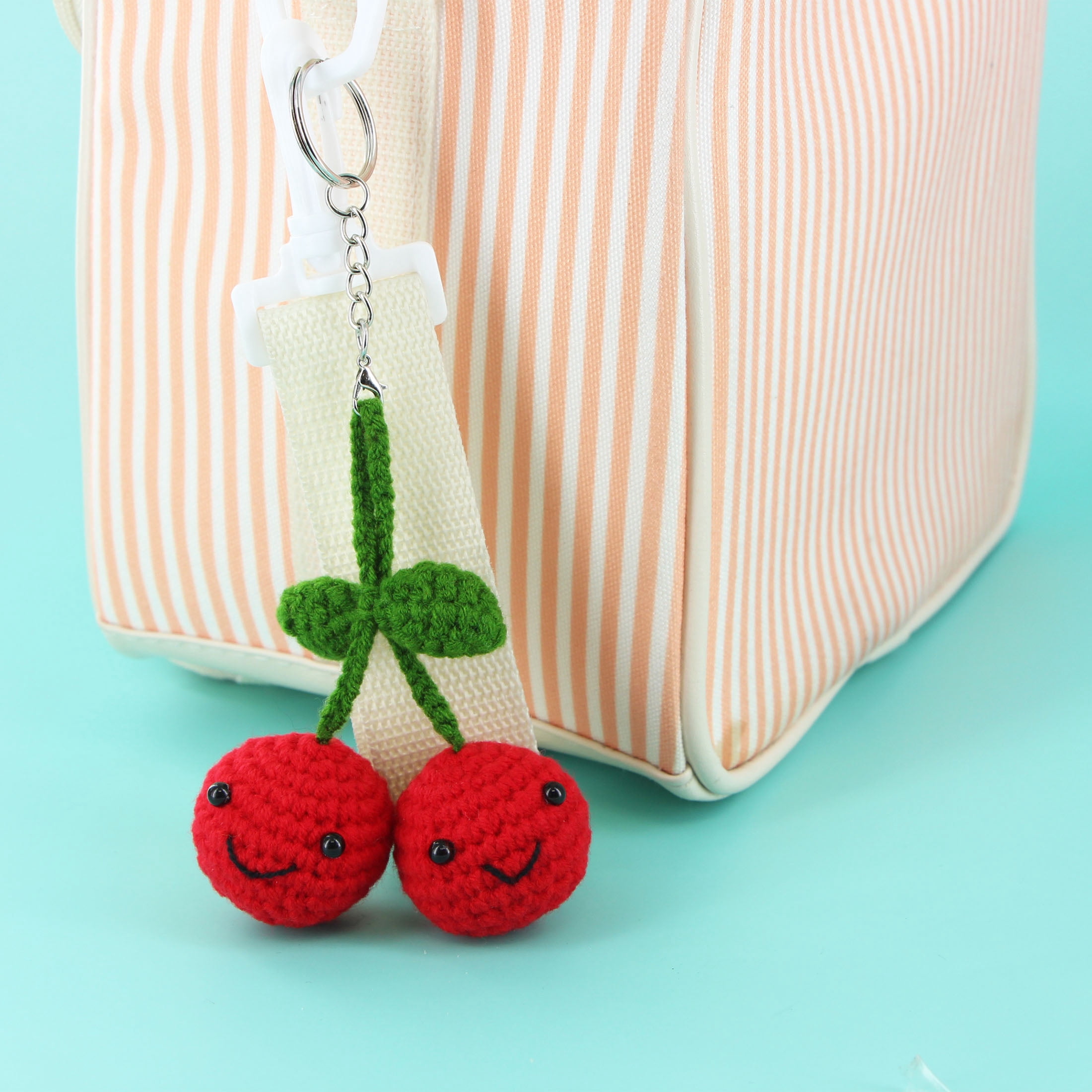 UNIQUE CREATIV CRAFT Crochet Key Ring Kit - Cherry, 1 pc, Age 8+, Intermediate, 7.5 × 9 cm (3.5 in)