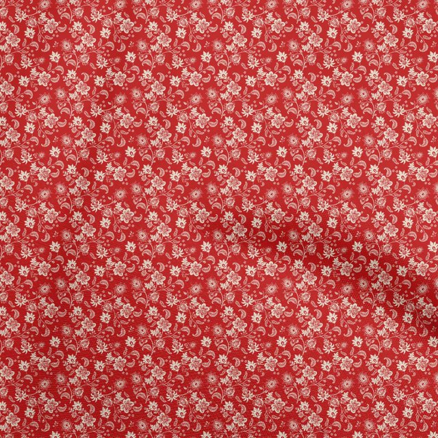 oneOone Coton Flex Tissu Rouge Jacobée Robe Florale Tissu Tissu Imprimé par la Cour 40 Pouces de Large